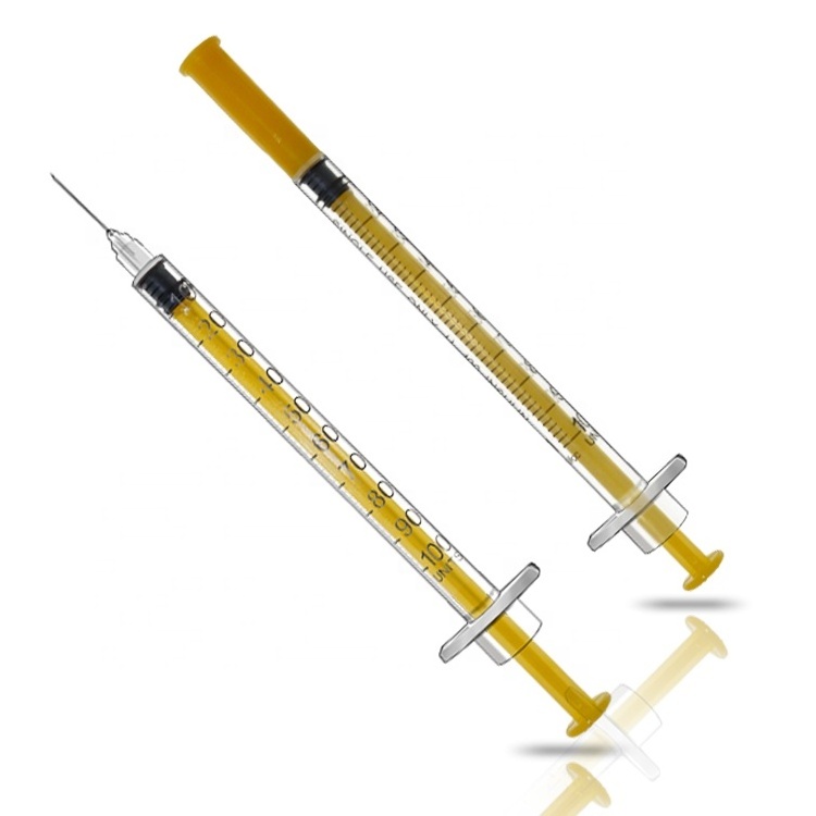 1ml 1cc Dark Yellow Color Punger Injection Sterile Plastic Disposable 100 Unit Insulin Pen Syringe With Needle u100