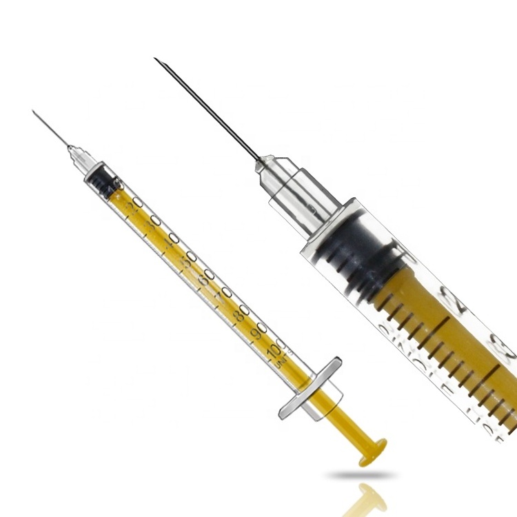 1ml 1cc Dark Yellow Color Punger Injection Sterile Plastic Disposable 100 Unit Insulin Pen Syringe With Needle u100