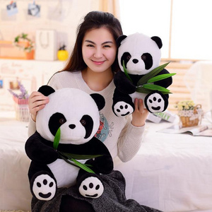 20cm Vivid Funny Panda with Bamboo Leaves Plush Toys Soft Cartoon Animal Black and White Panda Kids Gifts Stuffed Pendant Doll