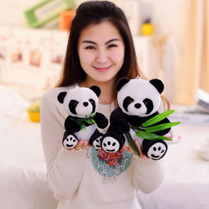 20cm Vivid Funny Panda with Bamboo Leaves Plush Toys Soft Cartoon Animal Black and White Panda Kids Gifts Stuffed Pendant Doll