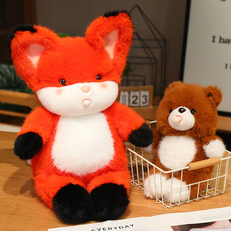 Soft Fox Brown Bear Plush Toy Kawaii Stuffed Animals Doll Out Door Toy for Kids Easter Gifts Plush Fox Bear Toy