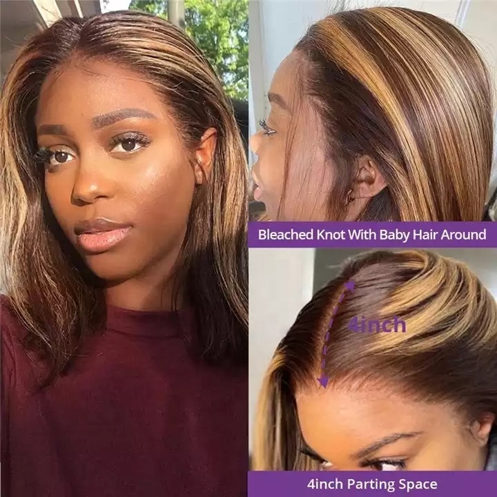 MODERN STAR Best quality piano hair p4/27 color highlight wig bob wigs human hair lace front unprocessed remy lace frontal wig