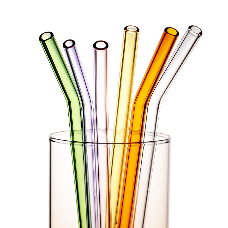 Re-usable Colored Glass Straw Environmentally Friendly and Heat Resistant for Bars Drinkers Bulk Packaging