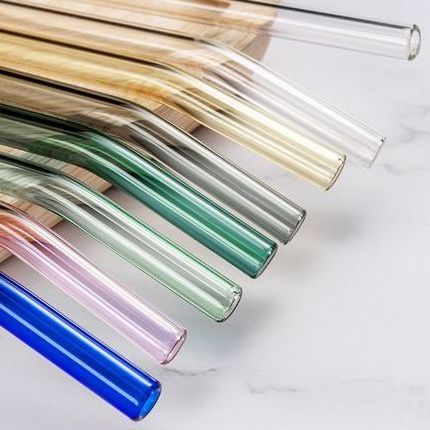 Re-usable Colored Glass Straw Environmentally Friendly and Heat Resistant for Bars Drinkers Bulk Packaging