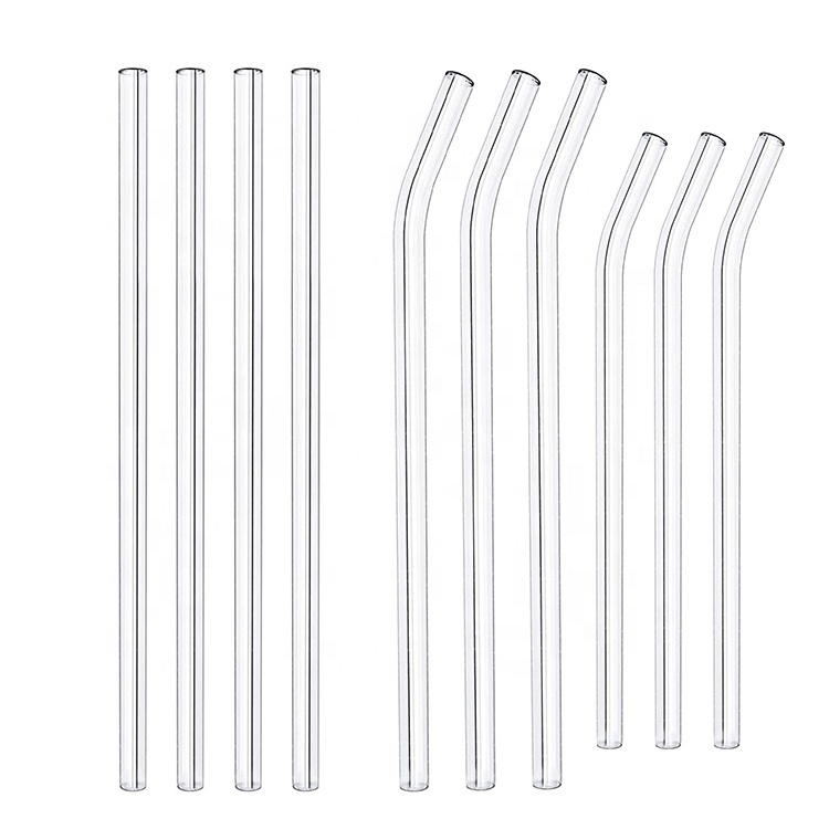 Eco-Friendly Reusable Borosilicate Clear Glass Straws Straight bent Shape for Beverage 6mm 8mm 10mm 12mm 14mm Diameter Options