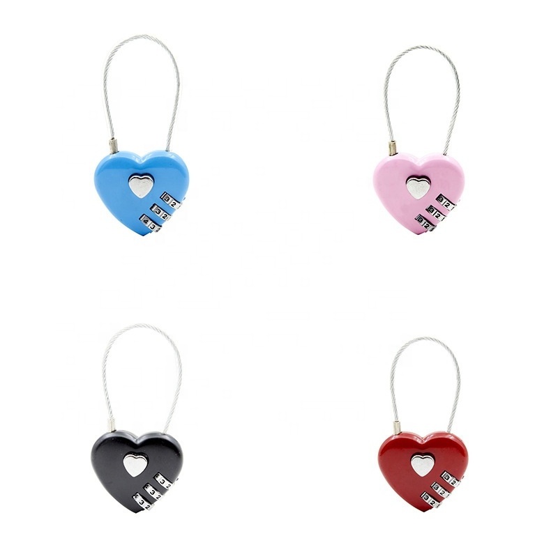 Lock Wholesale pink Heart-shaped wire rope Portable Combination lock School bag Backpack mini love lock