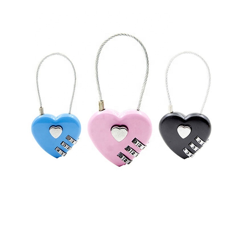 Lock Wholesale pink Heart-shaped wire rope Portable Combination lock School bag Backpack mini love lock