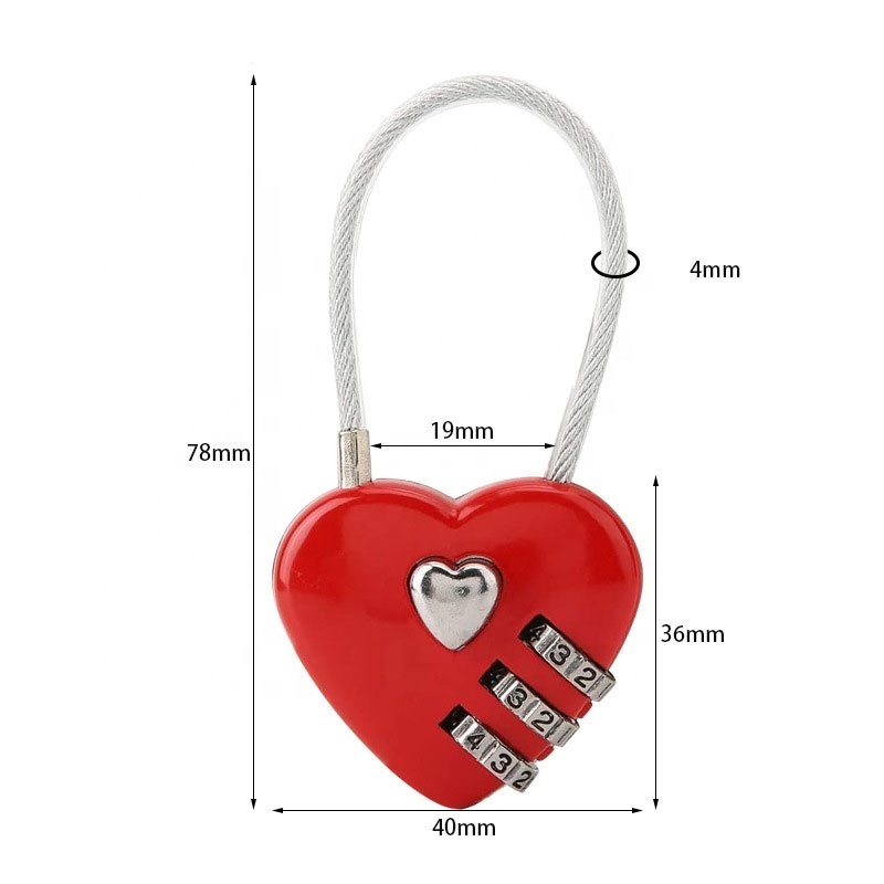 Lock Wholesale pink Heart-shaped wire rope Portable Combination lock School bag Backpack mini love lock