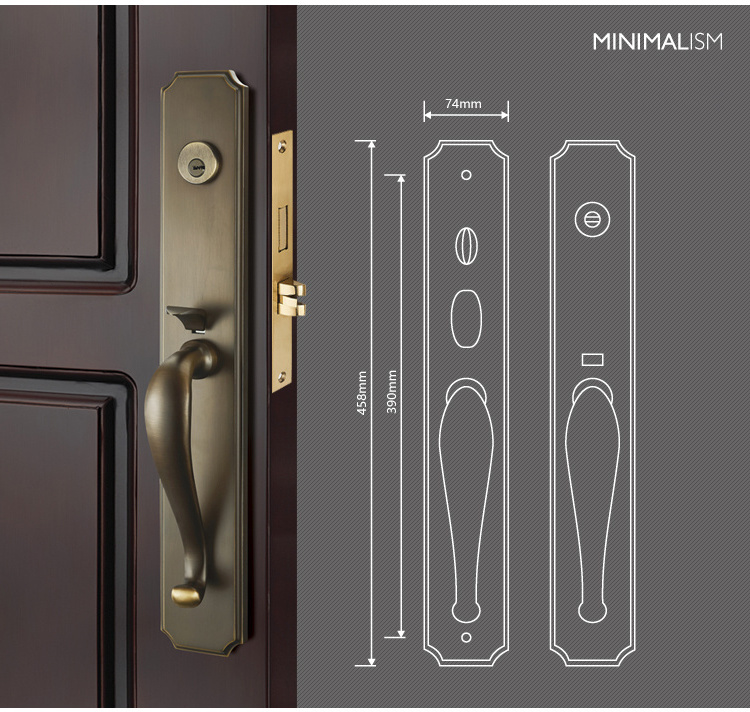 European gold high quality villa main entrance double door handle door lock cover