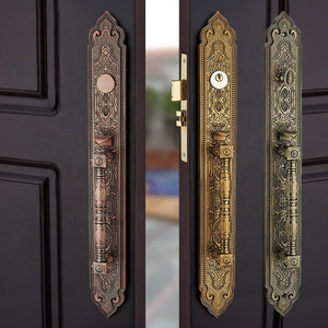 European vintage carved design wooden door lock Luxury villa lock double open wooden door handle lock