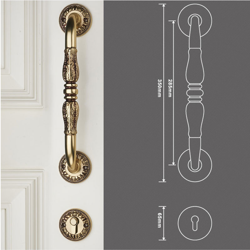 Pure copper European style double opening luxury door lock classic vintage Villa apartment front wooden door lock handle