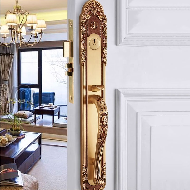 Double door all copper door lock the best selling luxury 24K gold villa front door handle lock set