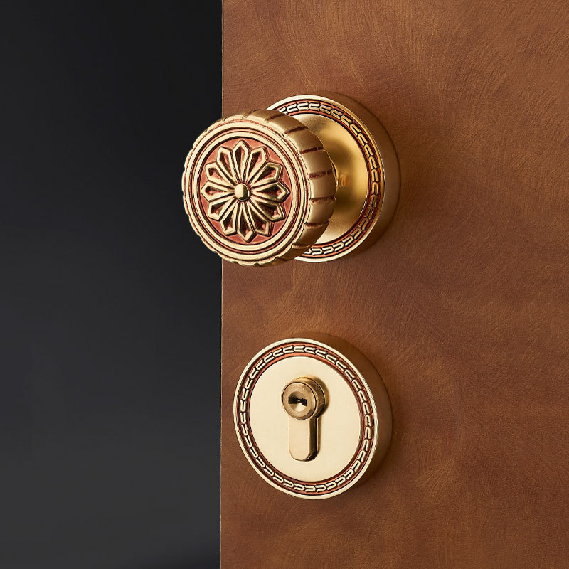 Invisible bedroom single side secret door revolving handle lock all copper split spherical indoor bathroom solid wood door lock