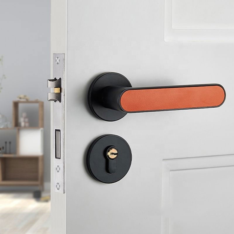 Euro-american simple indoor door handle round key lock Black Toilet Bedroom Lever set key handle lock