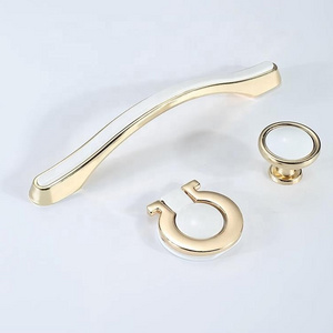 Gold white ceramic cabinet handles Zinc alloy drawers wardrobe door handles European kitchen hardware handles