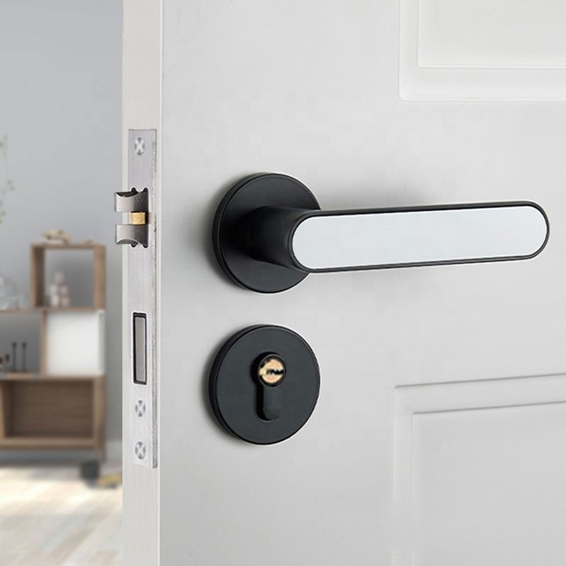 Euro-american simple indoor door handle round key lock Black Toilet Bedroom Lever set key handle lock