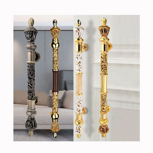 European tubular hollowed out glass door Wooden door zinc alloy handle Gold luxury front door handle