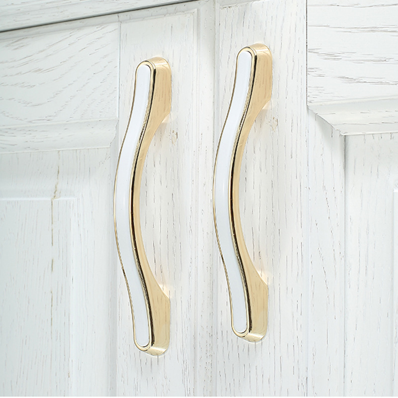 Gold white ceramic cabinet handles Zinc alloy drawers wardrobe door handles European kitchen hardware handles