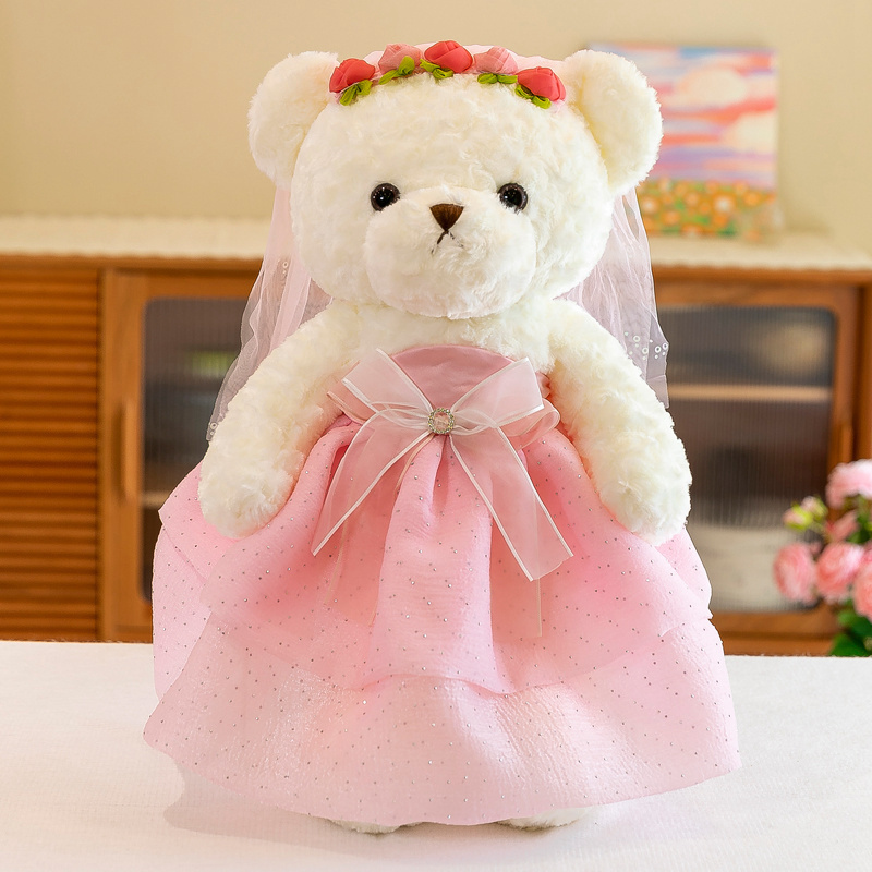 Cute Bear Wedding Bear Sleeps In Bed With Doll Hugging Teddy Bear Black/white/pink Bear