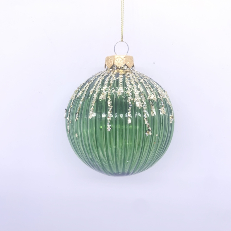 New Style Christmas 8 Cm Glass Ball With Withe Pattern For Festival Home Decoration Christmas Tree Ornaments