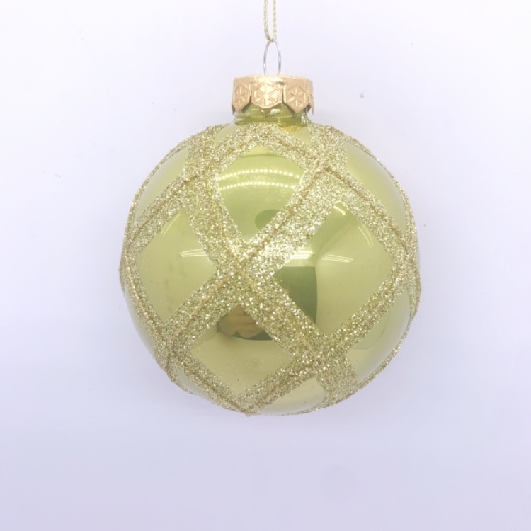 New Style Christmas 8 Cm Glass Ball With Withe Pattern For Festival Home Decoration Christmas Tree Ornaments