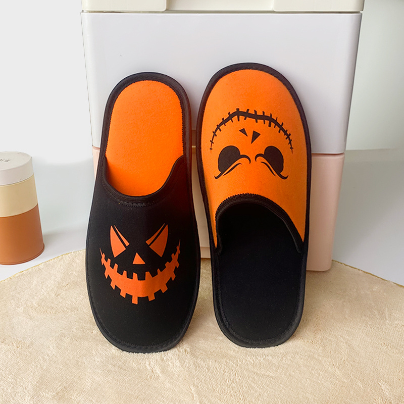 Wholesale Men's Winter Slippers Soft Cotton Insole Anti-Slip Printed Style Smile Scream Face Ghost Pumpkin Lantern Halloween