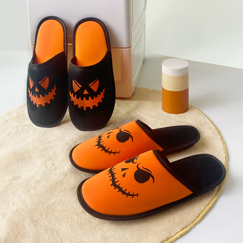 Wholesale Men's Winter Slippers Soft Cotton Insole Anti-Slip Printed Style Smile Scream Face Ghost Pumpkin Lantern Halloween