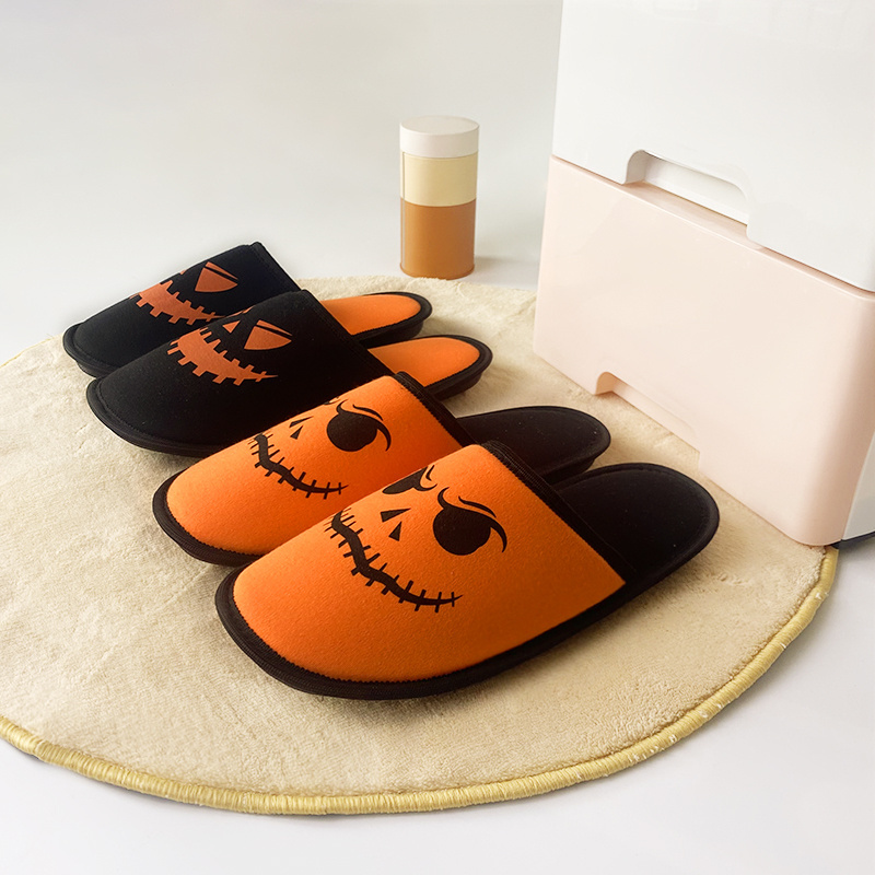 Wholesale Men's Winter Slippers Soft Cotton Insole Anti-Slip Printed Style Smile Scream Face Ghost Pumpkin Lantern Halloween