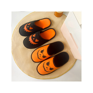 Wholesale Men's Winter Slippers Soft Cotton Insole Anti-Slip Printed Style Smile Scream Face Ghost Pumpkin Lantern Halloween