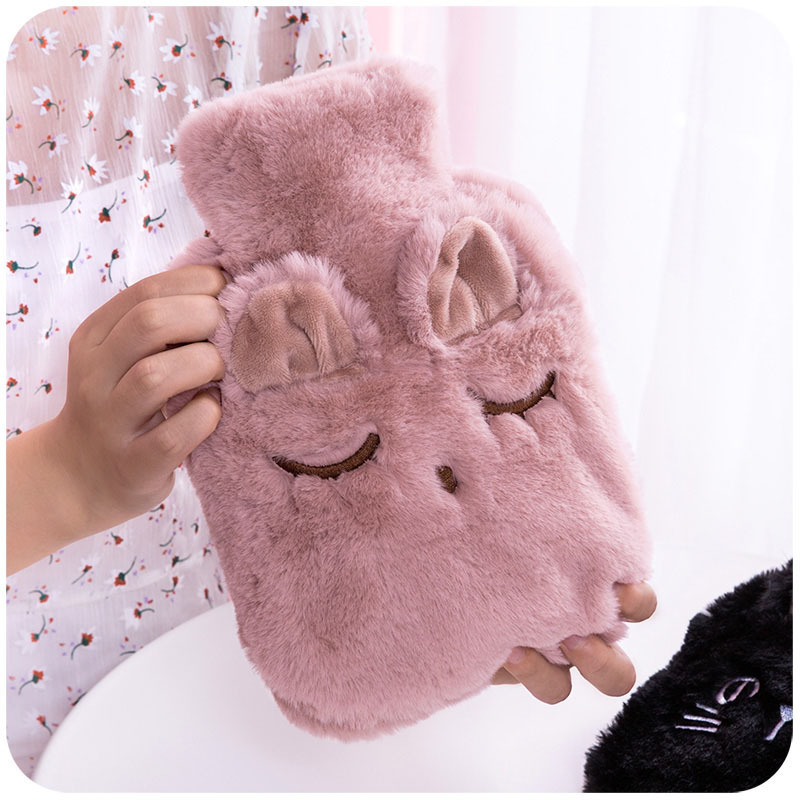 custom plush rabbit rubber bottle faux fur cover cute hot water bag