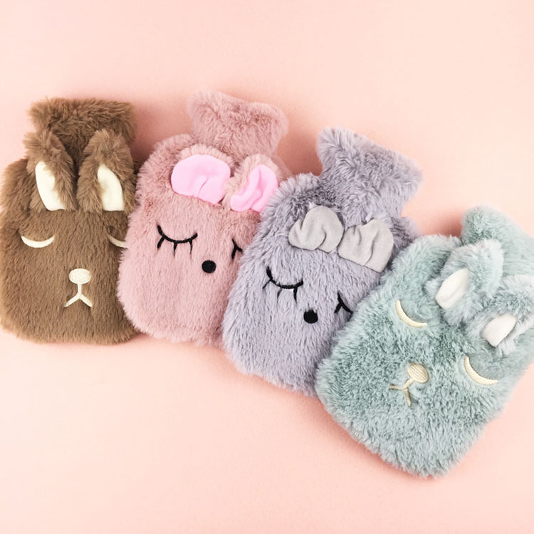 custom plush rabbit rubber bottle faux fur cover cute hot water bag