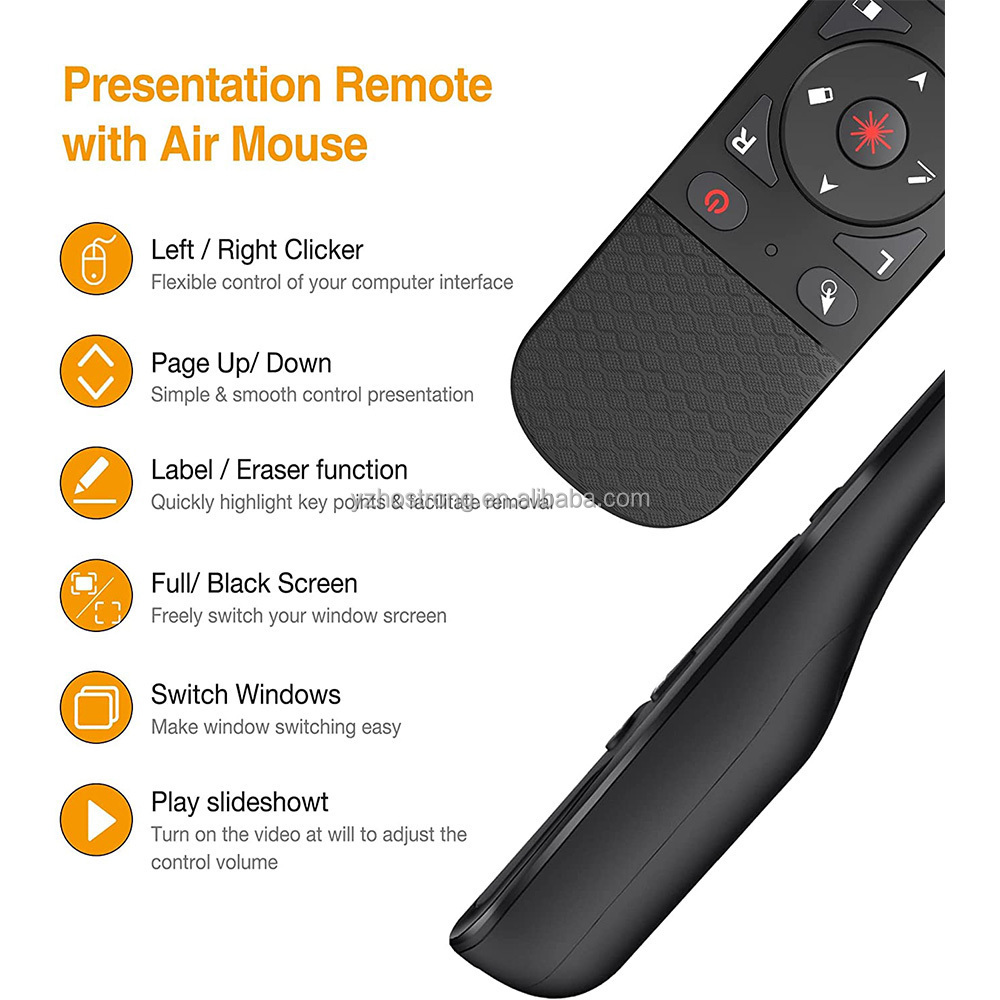 Presentation Remote with Air Mouse Function Wireless Presenter Clicker RF 2.4GHz USB Laser Pointer Presenter