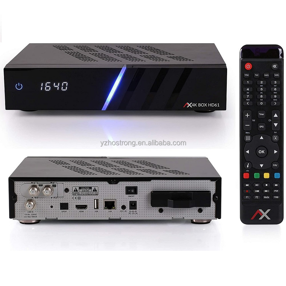 Remote Control AX HD61 4K UHD E2 Linux Twin Satellite Receiver with 2x DVB-S2X Tuner PVR Recording Function Ultra HD IPTV HDR