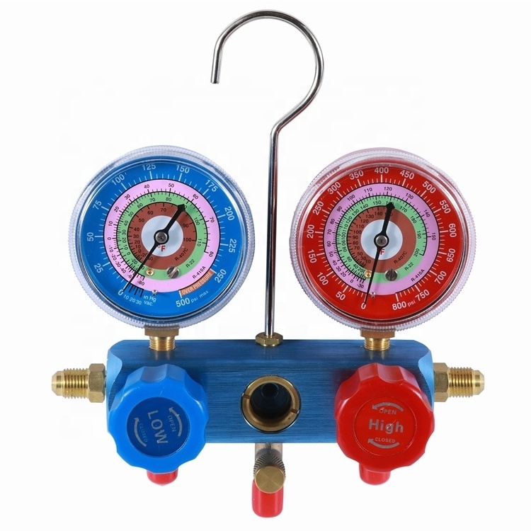 HF R410 a R32 R22 R404 R407 Refrigeration Double Manifold Gauge Set Red and Blue Steel Brass Plated Steel or Brass VAL Series