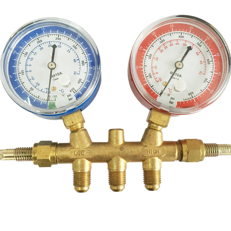 HF R410 a R32 R22 R404 R407 Refrigeration Double Manifold Gauge Set Red and Blue Steel Brass Plated Steel or Brass VAL Series