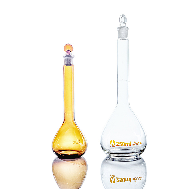 Lab 100 200 250 500 1000 2000ml clear amber brown Glass Volumetric Flask with plastic or ground grind glass stopper