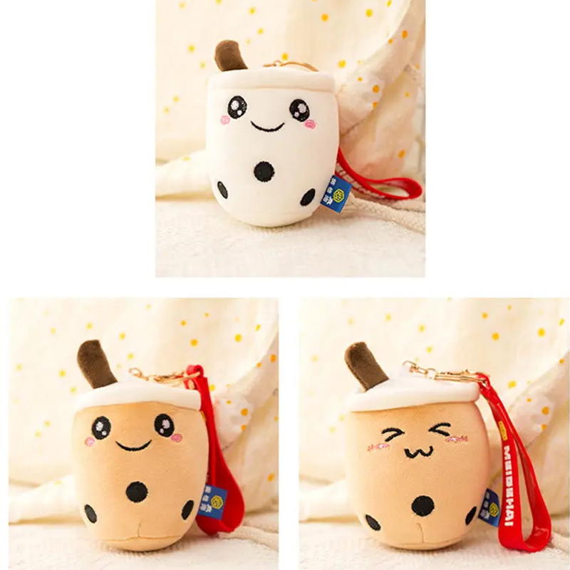 Cute Mini Plush Toys Boba Milk Tea Plush Bubble Tea Keychain Boba Key Ring Pendant Doll for Women