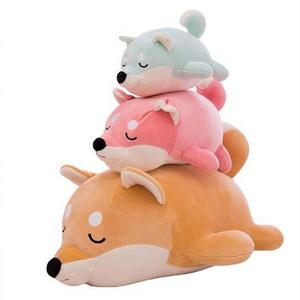 Factory Wholesale Custom Good Quality Cute Cartoon Pillow Baby Fat Lying Shiba Inu Corgi Dog Plush Stuffed Toys