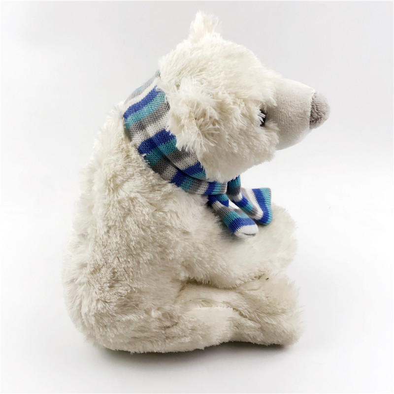 Eco Friendly Polar Bear Stuffed Animals Custom Ultra Soft Plush Polar Bear Plush Toy with Striped Knitted Scarf