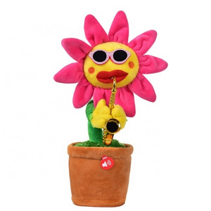 Funny Custom Creative Saxophone Sun Flower Electric Talking Musical Plush Dancing Flower Toys with 60 Different Musics