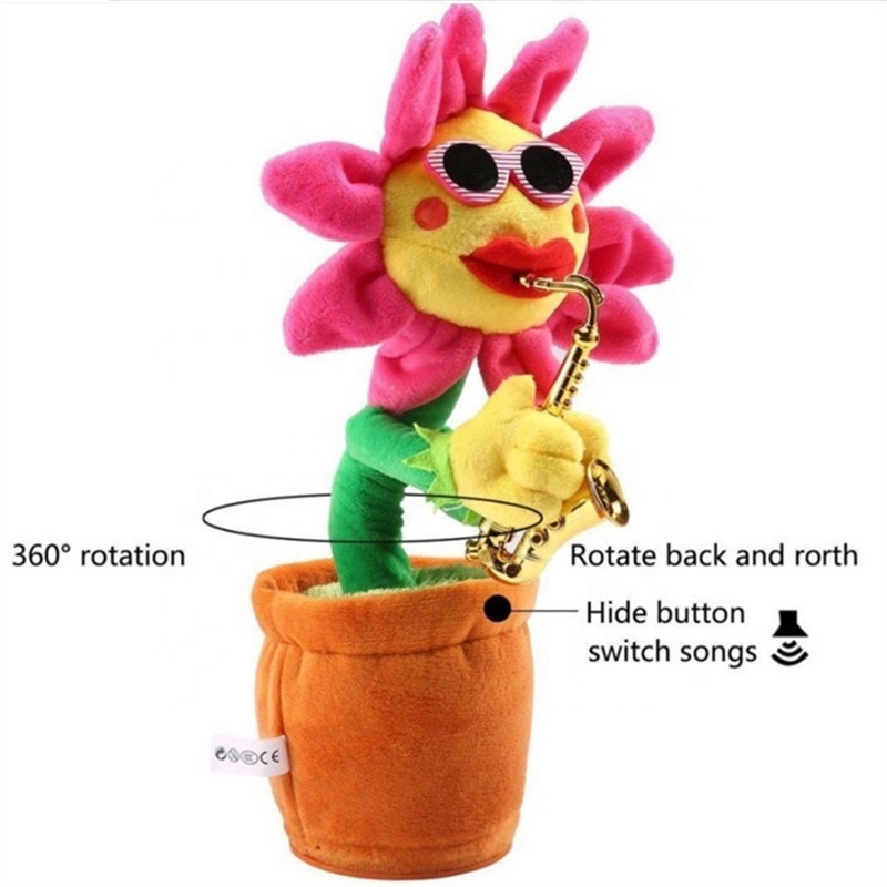 Funny Custom Creative Saxophone Sun Flower Electric Talking Musical Plush Dancing Flower Toys with 60 Different Musics