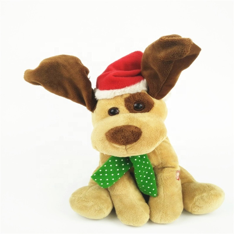 Custom Christmas Dancing and Singing Dog Plush Toys with Moving Ears for Boys Girls