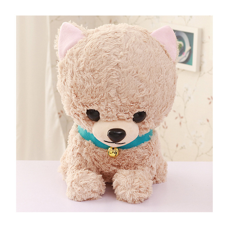 Cute Big Head Puppy Plush Animal Stuffed OEM Customized Akita Dog Plush Stuffed Animal Toy with Bell Collar