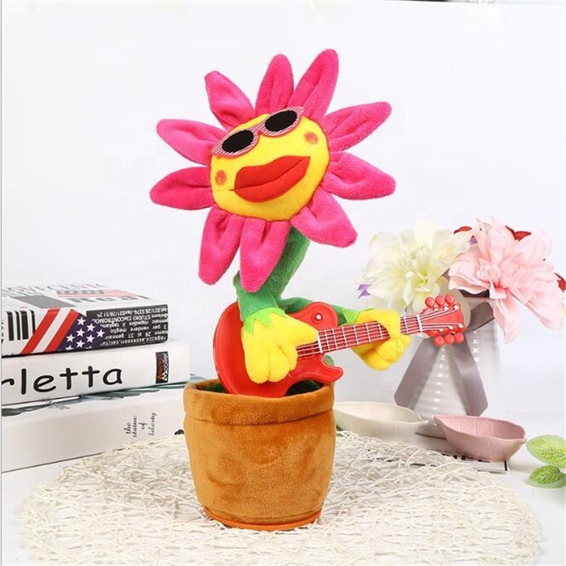 Funny Custom Creative Saxophone Sun Flower Electric Talking Musical Plush Dancing Flower Toys with 60 Different Musics