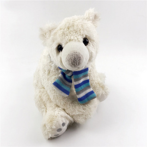 Eco Friendly Polar Bear Stuffed Animals Custom Ultra Soft Plush Polar Bear Plush Toy with Striped Knitted Scarf