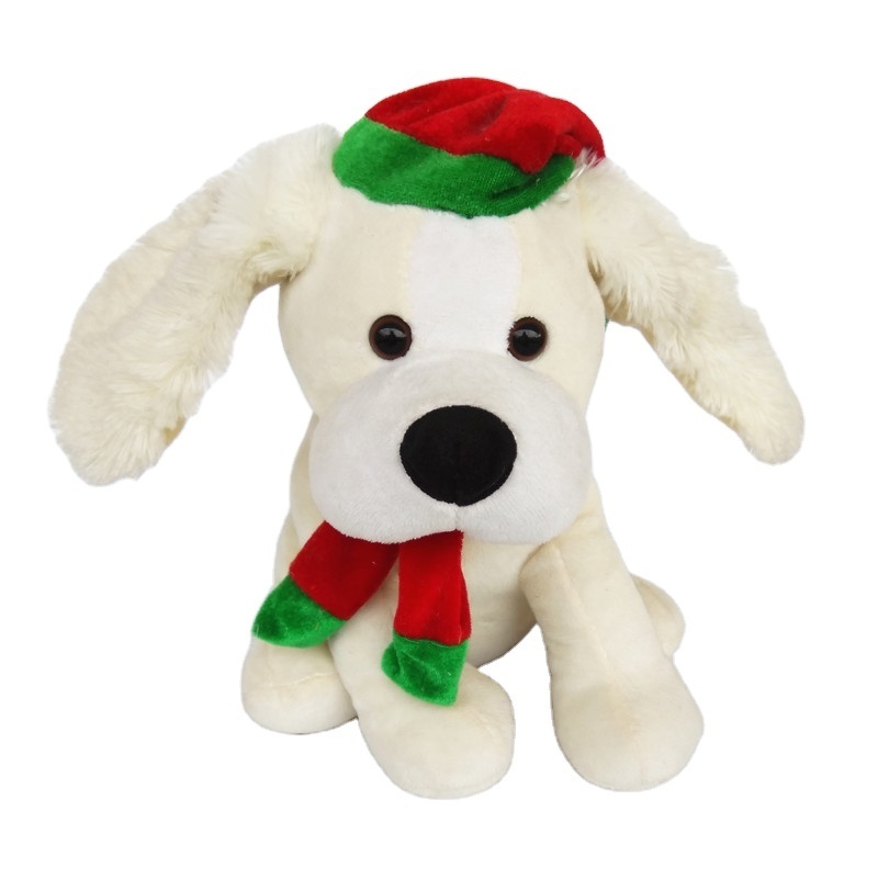 Manufacturer Direct Christmas Custom Stuffed Animals White Dancing and Singing Mini Dog Plush Toys with Moving Ears