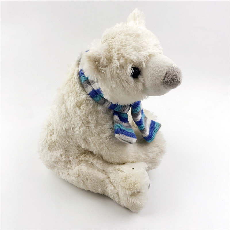 Eco Friendly Polar Bear Stuffed Animals Custom Ultra Soft Plush Polar Bear Plush Toy with Striped Knitted Scarf