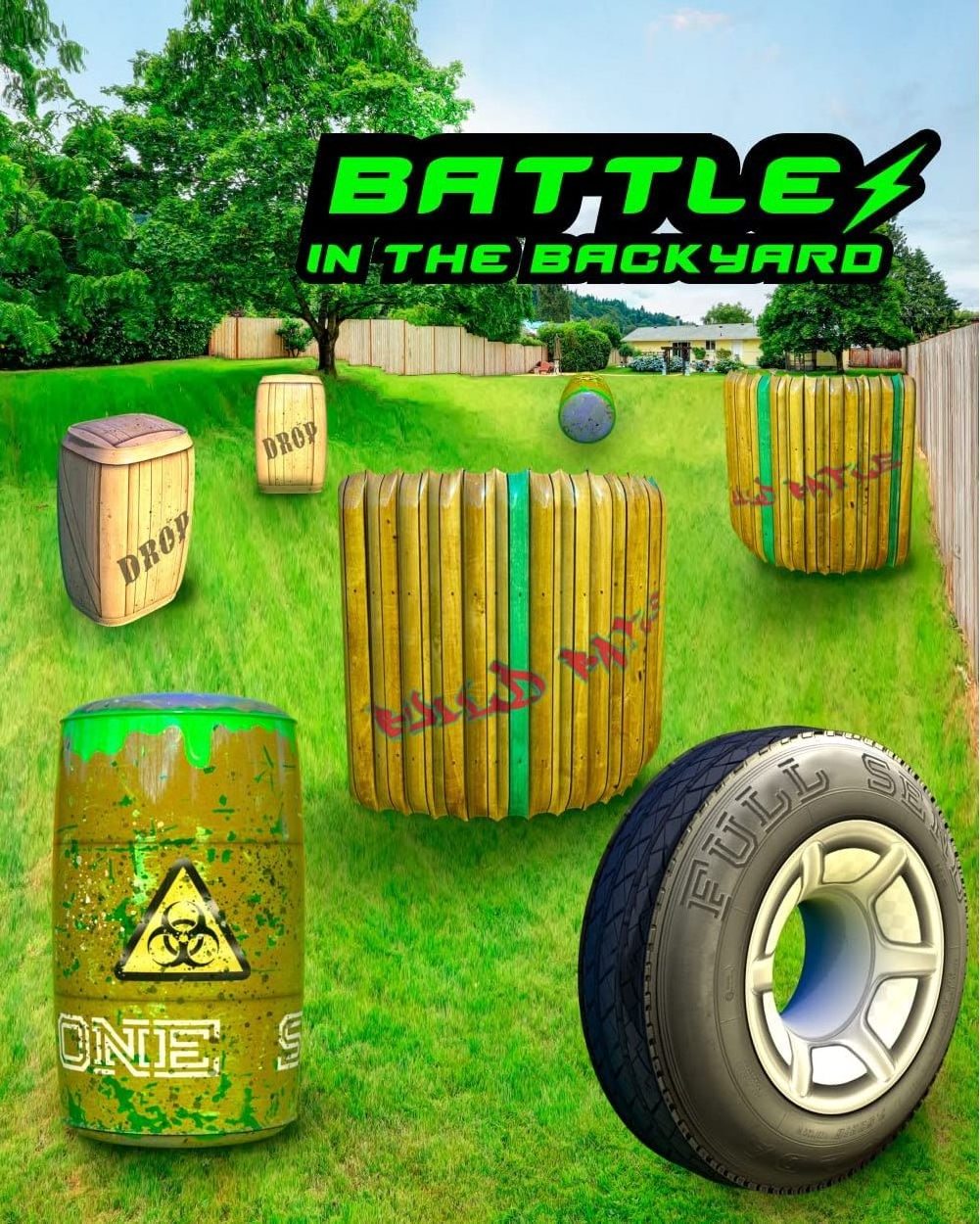 Pack of 4 Combat Battlefield Inflatables Barrels, Compatible with Laser tag, Water Gun