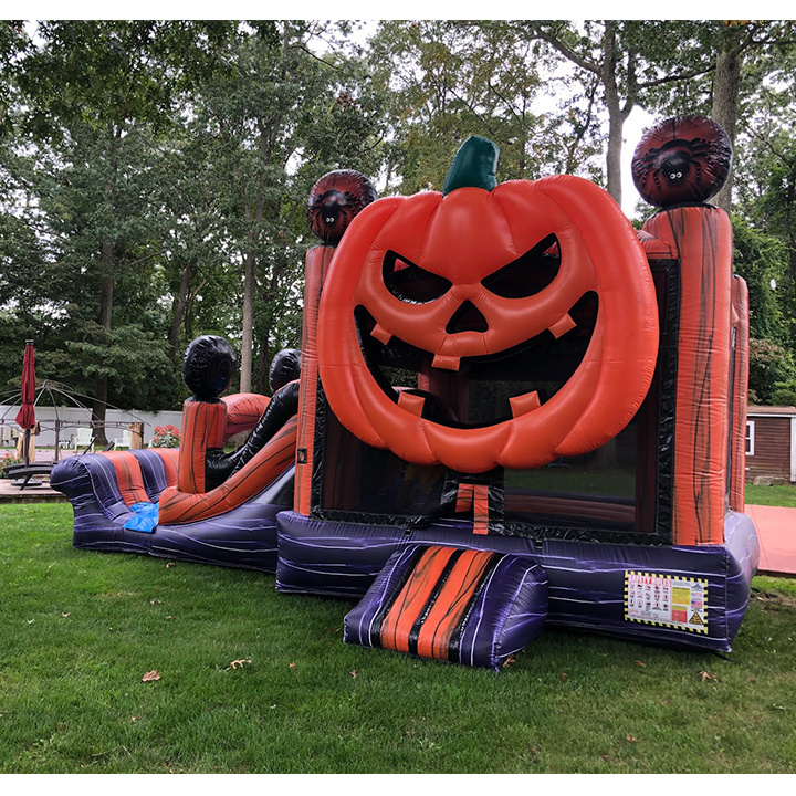 0.55mmPVC Funny Halloween Horror Pumpkin Inflatable Combo  inflatable Halloween bouncy castle and slide