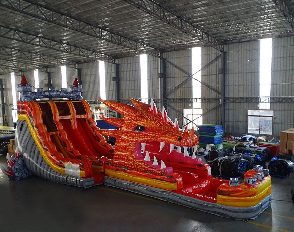 Commercial inflatable Dragons Breath 2-Piece Hybrid Water Slide inflatable jumping house with water slide